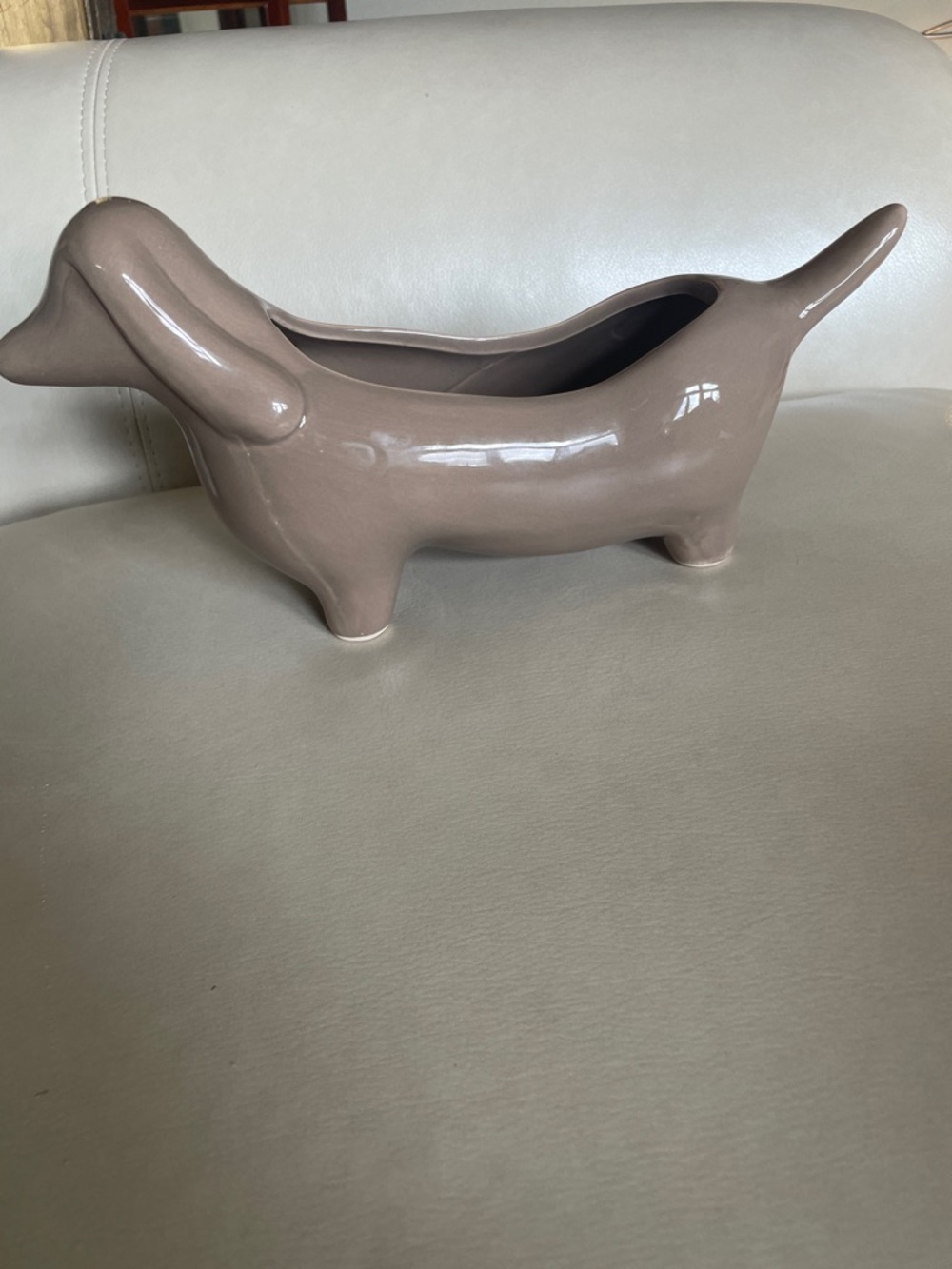 Ceramic Dachshund Planter in Taupe - Picture 4 of 7